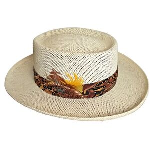 Bailey Straw Fedora Hat With Feathers Size XL Made In USA